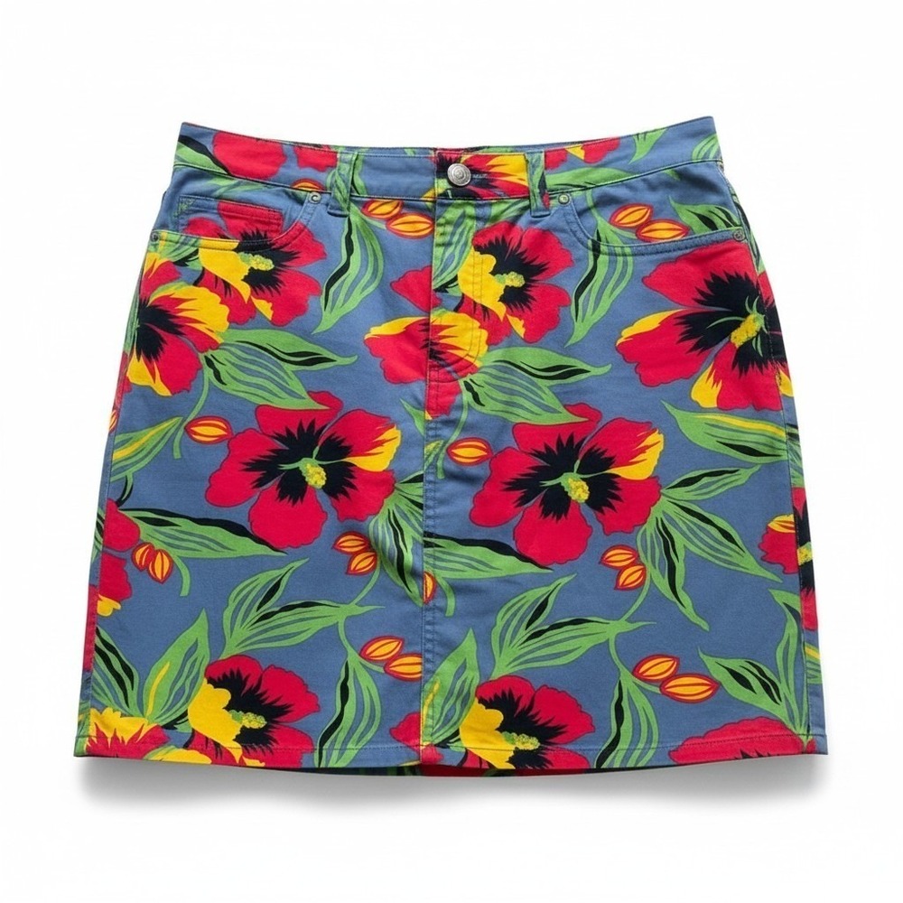 Polo Jeans Co Ralph Lauren Skirt 4 Blue Floral Tropical Hibiscus Mini Y2K Summer